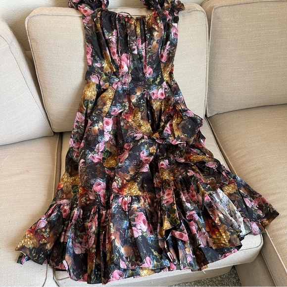 BEST NEW Selkie The Genevieve Foxglove Lace Up Midi Cotton Dress - Black Floral - Picture 5 of 13